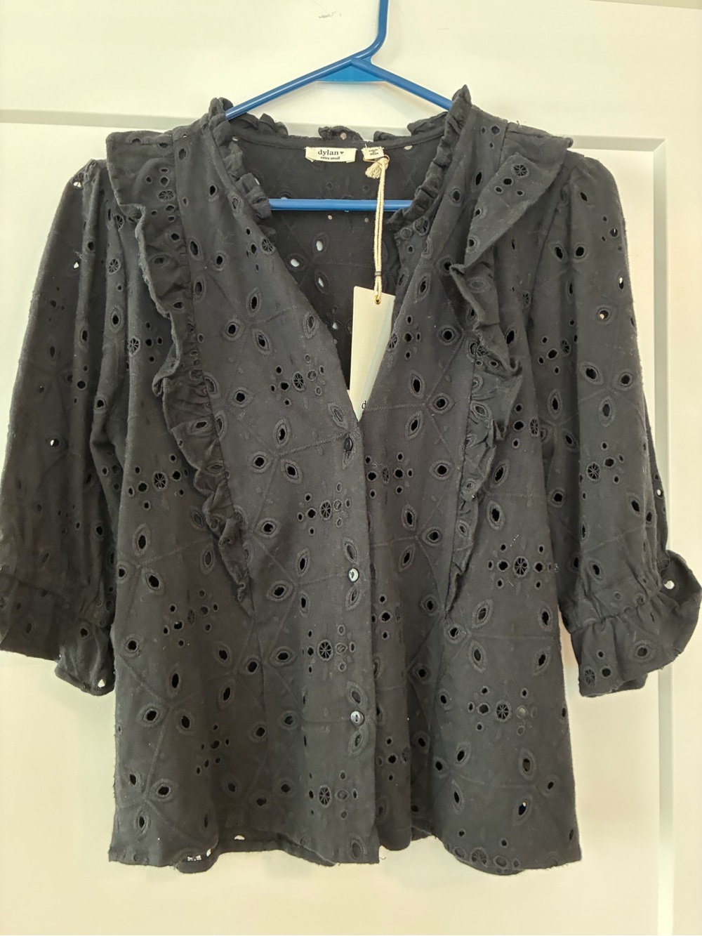 dylan Charcoal Eyelet Ruffle Button-Front Blouse